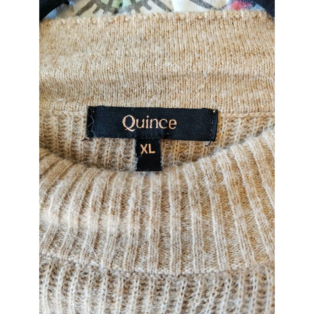 Quince size XL tan Merino Wool Alpaca Blend Pullover Sweater  pointelle detail - Picture 3 of 4